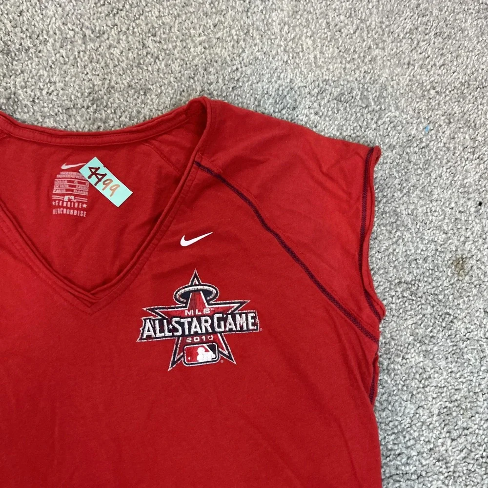 MLB All-Star Game Shirt Womens Large Red‎ 2010 Baseball Nike V Neck Anaheim